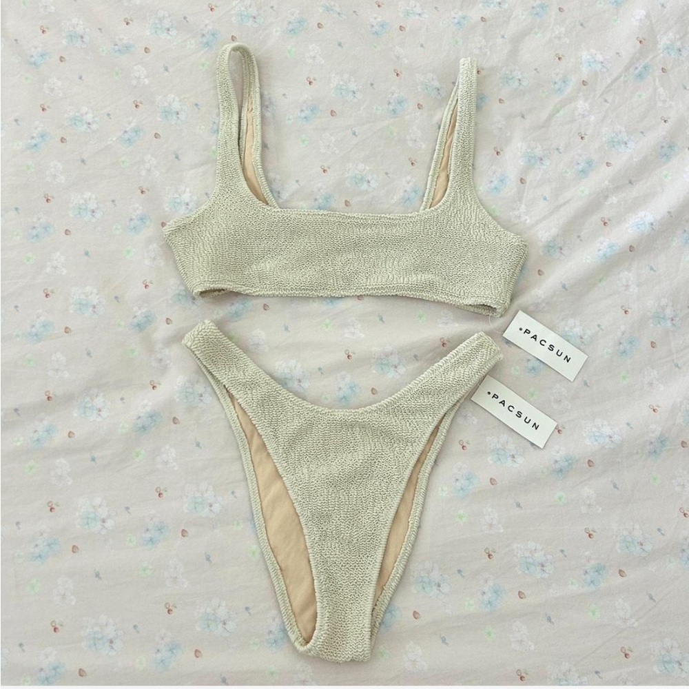 PacSun Textured Bikini Set in white/cream